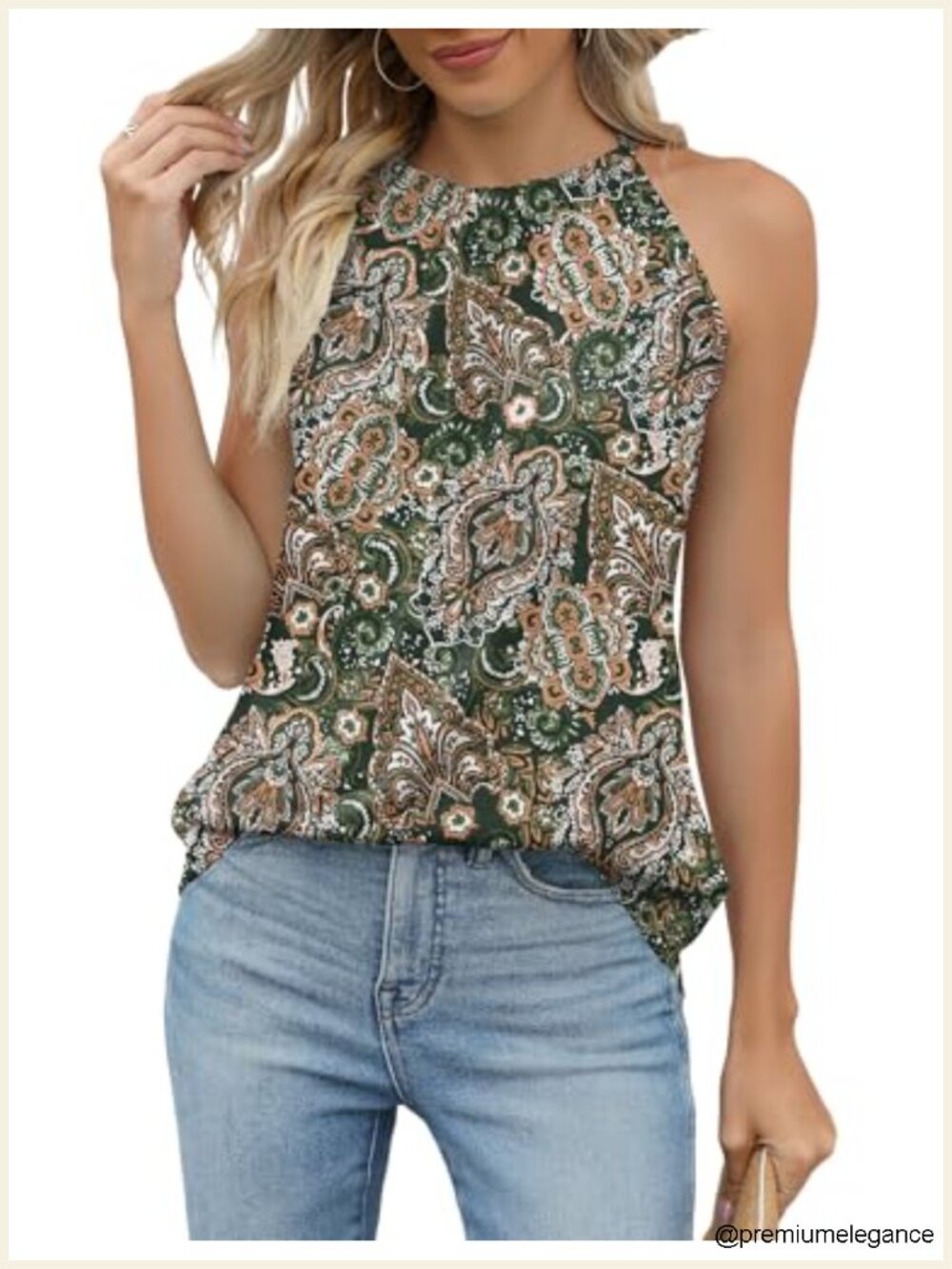 Women's Sleeveless Pleated Tie Back Halter Tank Top